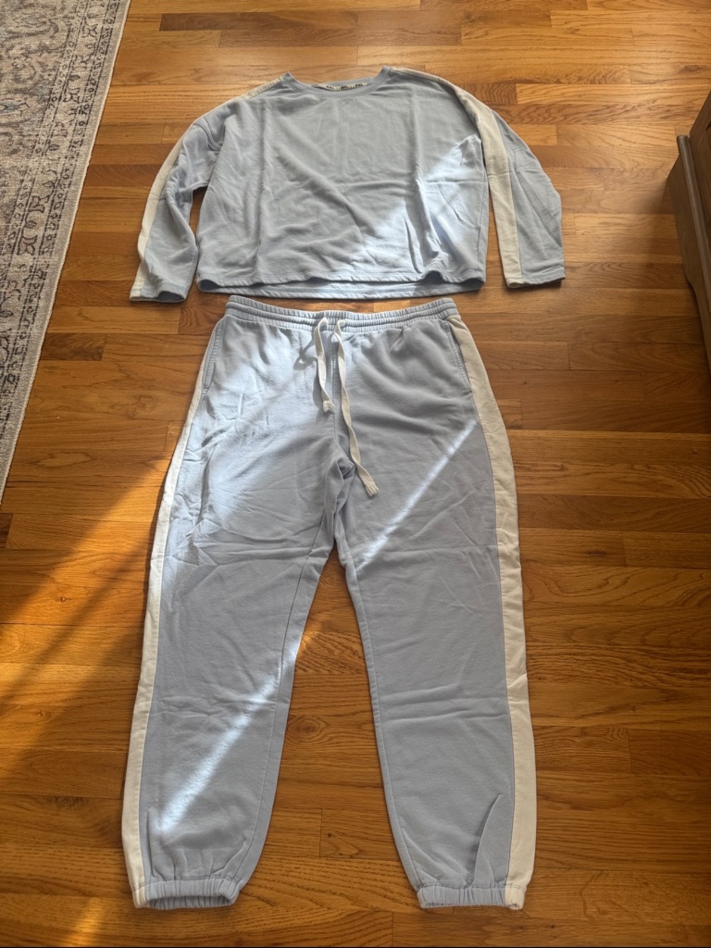Madewell Light Blue and Cream Scoop Neck Sweater Set